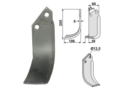 Industriehof® Fräsmesser links/rechts 205 x 60 x 6 mm, Bohrung 12,5 mm für Nardi 5C 5009