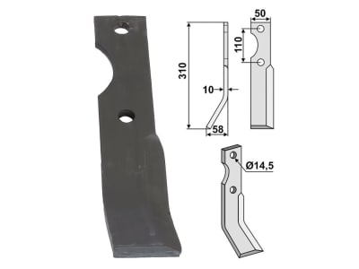 Industriehof® Fräsmesser links/rechts 310 x 50 x 10 mm, Bohrung 14,5 mm für Niemeyer