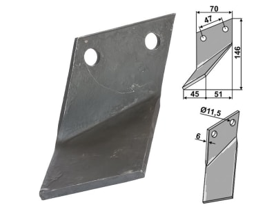 Industriehof® Rotorzinken links/rechts 146 x 70 x 6 mm, Bohrung 11,5 mm für Rota Dairon