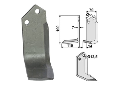 Industriehof® Fräsmesser links 190 x 70 x 7 mm, Bohrung 12,5 mm für Tortella S1-T2-V1-F1, TOR-12L