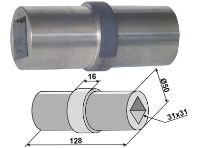 Industriehof® Lagerwelle für Lagerung mit Vierkantwelle 30 x 30 mm, 50 x 31; 31 x 128 mm, 31-0061E