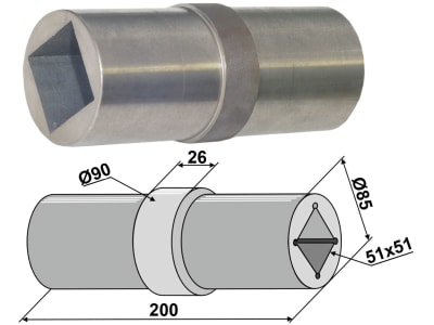 Industriehof® Lagerwelle für Lagerung mit Vierkantwelle 50 x 50 mm, 85; 90 x 51; 51 x 200 mm, 31-0088G Industriehof® Lagerwelle für Lagerung mit Vierkantwelle 50 x 50 mm, 85; 90 x 51; 51 x 200 mm, 31-0088G
