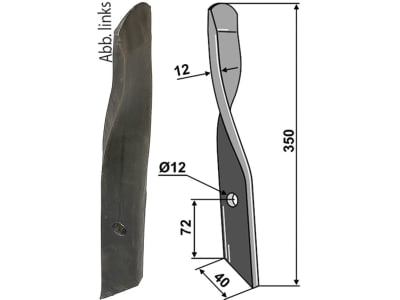 Industriehof® Rollspatenmesser links 350 x 40 x 12 mm Bohrung 12 mm für "Dyna-Drive", 31-1240BO-L