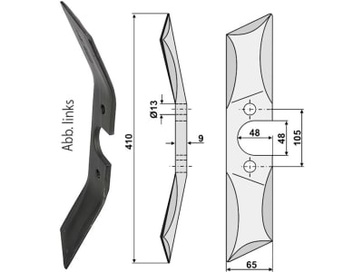 Industriehof® Rollspatenmesser links 410 x 65 x 9 mm Bohrung 13 mm für Rabe, 31-430RL