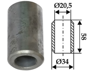 Industriehof® Buchse 58 x 6,75 mm, Ø innen 20,5 mm, Ø außen 34 mm, für Agram, Taarup, 63-AGR-81 Industriehof® Buchse 58 x 6,75 mm, Ø innen 20,5 mm, Ø außen 34 mm, für Agram, Taarup, 63-AGR-81