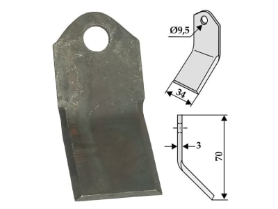 Industriehof® Y-Messer 70 x 34 x 3 mm, Bohrung 9,5 mm, für Bomford, 63-BOM-60