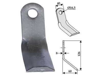 Industriehof® Y-Messer 126 x 40 x 8 mm, Bohrung 16,5 mm, Tiefe 60 mm, für Ferri, 63-FEI-34