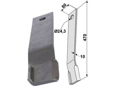 Industriehof® Schlegelmesser links 470 x 80 x 10 mm, Bohrung 24,3 mm, für Humus: "HKN 1000 " - "HKN 1200", 63-IND-100-L