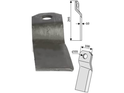 Industriehof® Mulchmesser kurz, verdreht, links/rechts, 295 x 100 x 10 mm, Bohrung 35 mm für Ungarn