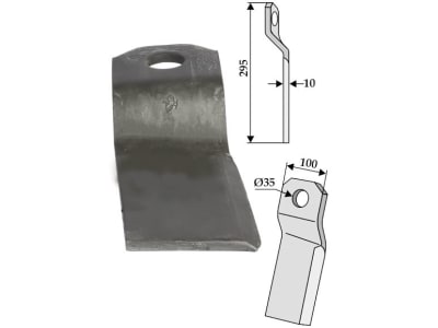 Industriehof® Mulchmesser kurz, verdreht, links, 295 x 100 x 10 mm, Bohrung 35 mm für Ungarn, 63-IND-155L