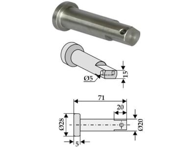 Industriehof® Bolzen Ø 20 x 71 mm, Bohrung 5 mm für Gyro, 63-NIC-81