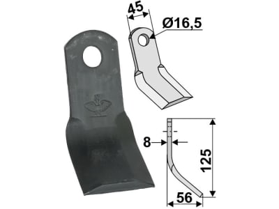 Industriehof® Y-Messer 125 x 45 x 8 mm, Bohrung 16,5 mm, für Mulcher Kuhn, Nobili, Tortella, 63-NOB-27 Industriehof® Y-Messer 125 x 45 x 8 mm, Bohrung 16,5 mm, für Mulcher Kuhn, Nobili, Tortella, 63-NOB-27