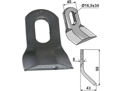 Industriehof® Y-Messer 98 x 40 x 8 mm, Bohrung 34 x 16,5 mm, für Orsi, 63-ORS-06