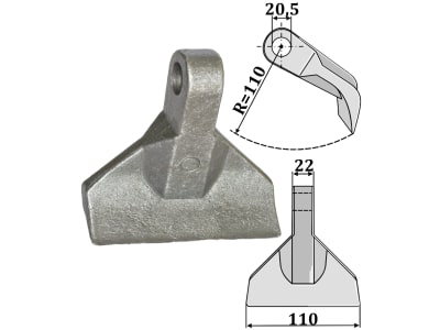 Industriehof® Hammerschlegel Arbeitsbreite 110 mm, Bohrung 20,5 mm, Einbaumaß 22 mm, für Mulcher: Perfect, 63-RM-82