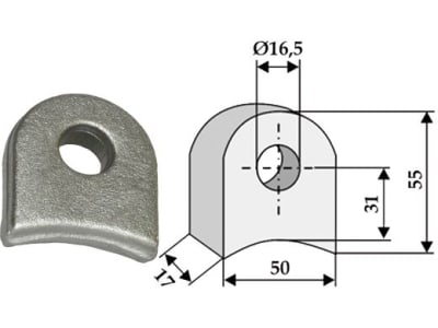 Industriehof® Halter 55 x 50 x 17 mm, Bohrung 16,5 mm, ohne Sechkantansatz universal Schlegelmesser, 63-RM-905 Industriehof® Halter 55 x 50 x 17 mm, Bohrung 16,5 mm, ohne Sechkantansatz universal Schlegelmesser, 63-RM-905