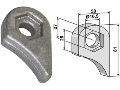 Industriehof® Halter 81 x 50 x 18,5 mm, Bohrung 16,5 mm, mit Sechkantansatz Berti, M.E.A.A.T. Schlegelmesser, 63-RM-914