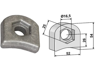 Industriehof® Halter 54 x 52 x 18,5 mm, Bohrung 16,5 mm, mit Sechkantansatz Nobili Schlegelmesser, 63-RM-920