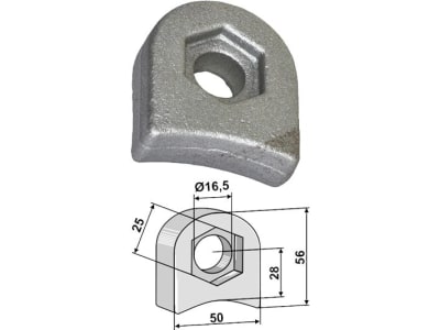 Industriehof® Halter 56 x 50 x 17,5 mm, Bohrung 16,5 mm, mit Sechkantansatz Agricom Schlegelmesser, 63-RM-921 Industriehof® Halter 56 x 50 x 17,5 mm, Bohrung 16,5 mm, mit Sechkantansatz Agricom Schlegelmesser, 63-RM-921