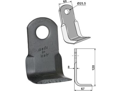 Industriehof® Y-Messer 120 x 60 x 8 mm, Bohrung 25,5 mm, Tiefe 67 mm, für Sicma, 63-SIC-01