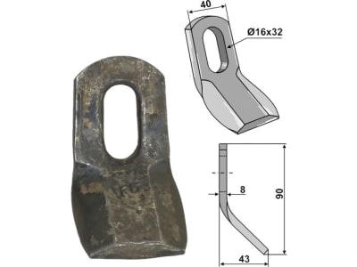 Industriehof® Y-Messer 90 x 40 x 8 mm, Bohrung 32 x 16 mm, für S.M.A., 63-SMA-55