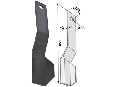 Industriehof® Schlegelmesser rechts gebogen 650 x 100 x 12 mm, Bohrung 38 mm, für Spearhead, 63-SPH-02-R