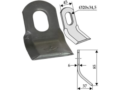 Industriehof® Y-Messer 85 x 45 x 6 mm, Bohrung 34,5 x 20 mm, für Seppi, 63-SPI-04 Industriehof® Y-Messer 85 x 45 x 6 mm, Bohrung 34,5 x 20 mm, für Seppi, 63-SPI-04