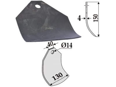 Industriehof® Schlegelmesser 150 x 40/130 x 4 mm, Bohrung 14 mm, für Taarup, 63-TAA-51 Industriehof® Schlegelmesser 150 x 40/130 x 4 mm, Bohrung 14 mm, für Taarup, 63-TAA-51