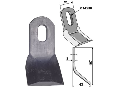 Industriehof® Y-Messer 107 x 40 x 8 mm, Bohrung 30 x 14 mm, für Becchio & Mandrile, 63-ZZZ-02