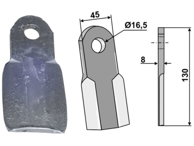 Industriehof® Schlegelmesser gerade 130 x 45 x 8 mm, Bohrung 16,5 mm, für Maschio, 63-ZZZ-08 Industriehof® Schlegelmesser gerade 130 x 45 x 8 mm, Bohrung 16,5 mm, für Maschio, 63-ZZZ-08