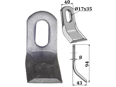 Industriehof® Y-Messer 94 x 40 x 8 mm, Bohrung 35 x 17 mm, für Orsi, 63-ZZZ-11 Industriehof® Y-Messer 94 x 40 x 8 mm, Bohrung 35 x 17 mm, für Orsi, 63-ZZZ-11