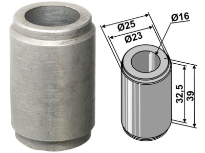 Industriehof® Buchse 32,5/39 x 4,5 mm, Ø innen 16 mm, Ø außen 23 mm; 25 mm, für Agram, Taarup, 63-ZZZ-20 Industriehof® Buchse 32,5/39 x 4,5 mm, Ø innen 16 mm, Ø außen 23 mm; 25 mm, für Agram, Taarup, 63-ZZZ-20