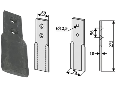 Industriehof® Schlegelmesser 273 x 60/75 x 10 mm, Bohrung 12,5 mm, für Cosmotor Grabenfräsen, 633-SCO-01