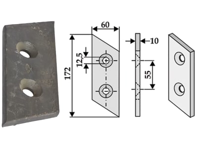 Industriehof® Schlegelmesser 172 x 60 x 10 mm, Bohrung 12,5 mm, für Cosmotor Grabenfräsen, 633-SCO-02