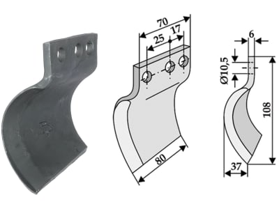 Industriehof® Schlegelmesser 108 x 70/80 x 6 mm, Bohrung 10,5 mm, für Davis Grabenfräsen, 633-SDA-01-L