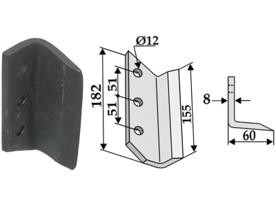 Industriehof® Schlegelmesser 155/182 x 8 mm, Bohrung 12 mm, für Dondi Grabenfräsen, 633-SDO-04