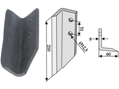 Industriehof® Schlegelmesser links/rechts, 210 x 8 mm, Bohrung 12,5 mm, für Dondi Grabenfräsen