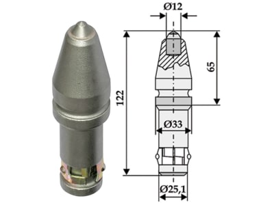 Industriehof® Rundschaftmeißel für Grabenfräse mit Hartmetalleinsatz mit steiler Spitze, Ø Anschluss 25,1 mm, Ø 12 mm; 33 mm, 635-0028 Industriehof® Rundschaftmeißel für Grabenfräse mit Hartmetalleinsatz mit steiler Spitze, Ø Anschluss 25,1 mm, Ø 12 mm; 33 mm, 635-0028