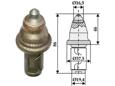 Industriehof® Rundschaftmeißel für Straßenfräse mit Hartmetalleinsatz mit steiler Spitze, Ø Anschluss 19,4 mm, Ø 16,5 mm; 37,5 mm, 635-0038