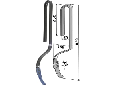 Industriehof® Spurlockerzinken 670 x 10 x 32 mm mit Schar, für Stegsted, Taarup, 10.5014