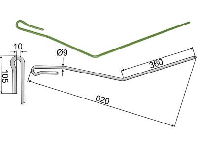 Industriehof® Striegelzinken 620 x 9 mm außen links für Amazone Saatstriegel, 10.ST-A17 Industriehof® Striegelzinken 620 x 9 mm außen links für Amazone Saatstriegel, 10.ST-A17