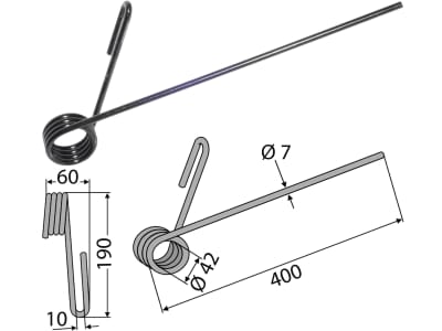 Industriehof® Striegelzinken 400 x 7 mm vorn für Saatstriegel Pöttinger Aerosem, Vitasem; Rabe Ceria, Ceria A, Multidrill, Turbodrill; Saxonia A 200, A 201, 10.ST-SA-1