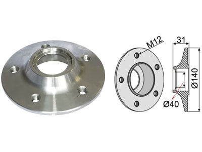 Industriehof® Lagerflansch M 12, Ø außen 140 mm, Ø innen 40 mm, Lochkreis 104 mm, für Väderstad, 99.VÄ-03