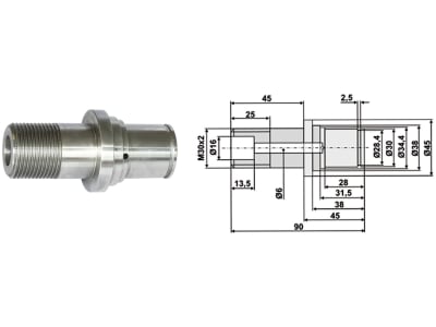 Industriehof® Achszapfen Länge 90 mm, Ø außen 45 mm, M 30 x 2, für Väderstad, 99.VÄ-10 Industriehof® Achszapfen Länge 90 mm, Ø außen 45 mm, M 30 x 2, für Väderstad, 99.VÄ-10