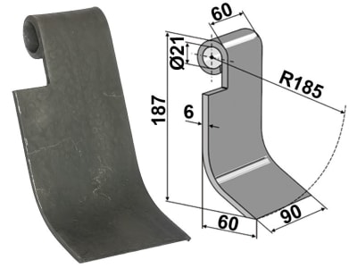 Industriehof® Schlegelmesser links 187 x 90 x 6 mm, Bohrung 21 mm, für Rübenroder Kleine "SF10", 34-BKL-09L