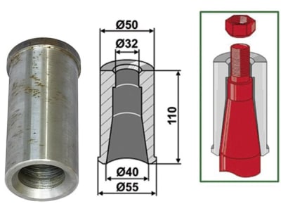 Industriehof® Einschweißbuchse Ø innen 32 mm; 40 mm, Ø außen 50 mm; 55 mm, für Zinken mit Gewinde M30, 18100-46