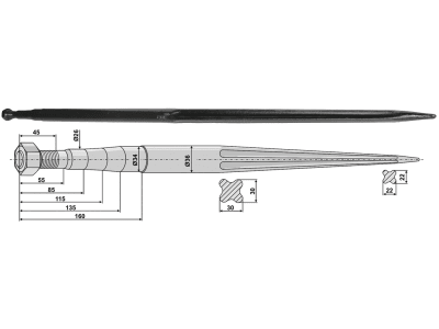 Industriehof® Frontladerzinken 1.200 mm, M 22 x 1,5, spitz, gerade, für Faucheux, 181205