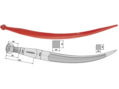 Industriehof® Greiferzinken 680 mm; 810 mm, mit konischer Mutter, spitz, gebogen