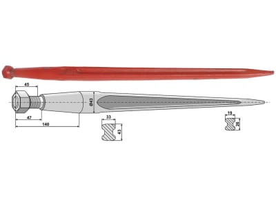 Industriehof® Schwerlastzinken, Ø 33 mm; 43 mm, M 28 x 1,5, spitz, gerade, für universal