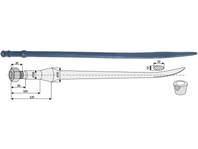 Industriehof® Löffelzinken 1.400 mm, M 22 x 1,5, Buchse mit konischer Mutter, für Frost, 181401