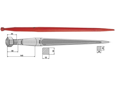 Industriehof® Frontladerzinken 900 mm, M 20 x 1,5, spitz, gerade, für Kverneland, 18912